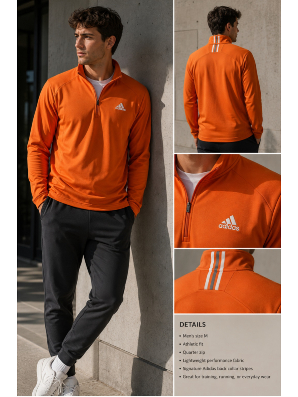 Adidas Men's Climalite Quarter-Zip Orange Pullover Medium - INV477 A6